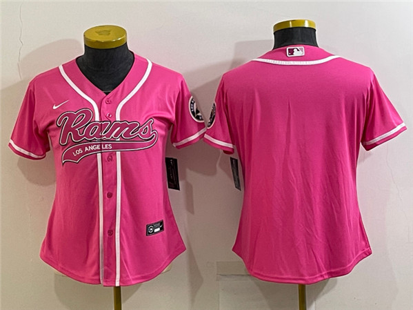 Women's Los Angeles Rams Blank Pink With Patch Cool Base Stitched Baseball Jersey(Run Small)